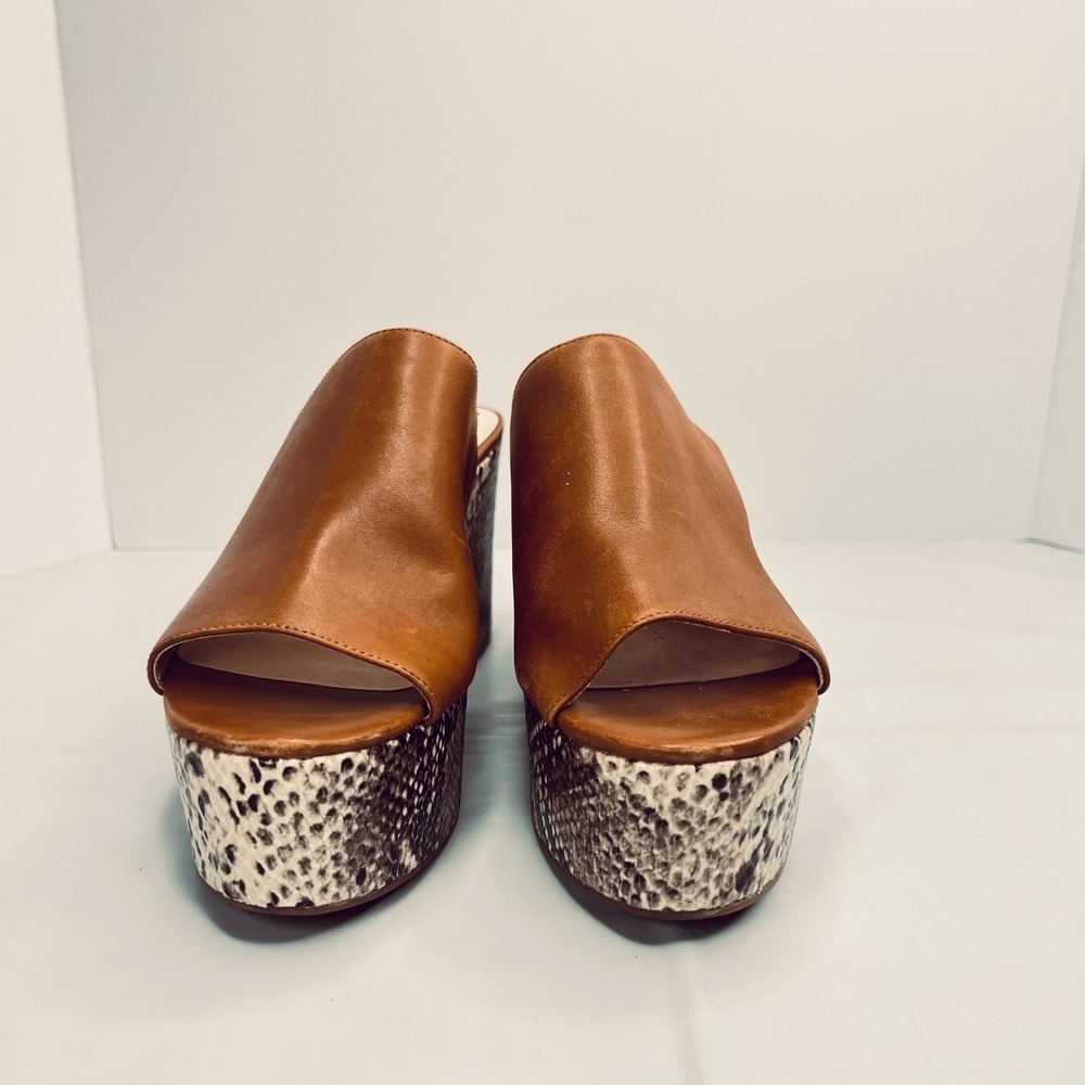 Nine West Platform Slides Snakeskin Heel Leather Sz 8 Boho Wedge Animal‎ Print - Picture 9 of 10